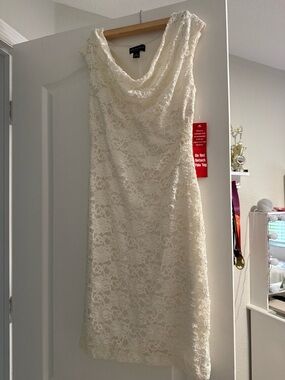 connected apparel Ivory Lace Cowl Neck Midi Dress